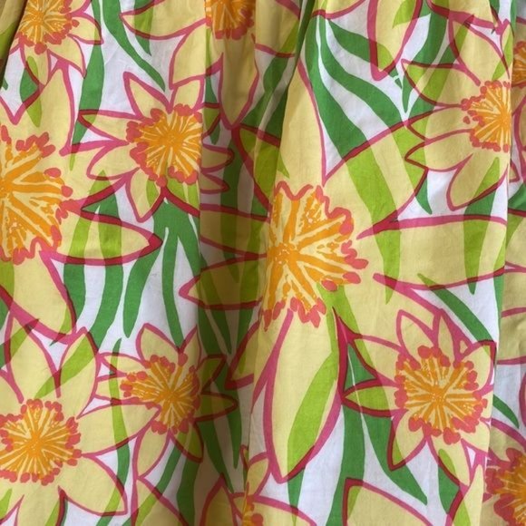 Lilly Pulitzer 100% cotton Yellow Floral Print Stretch Waist Skirt - Picture 4 of 9